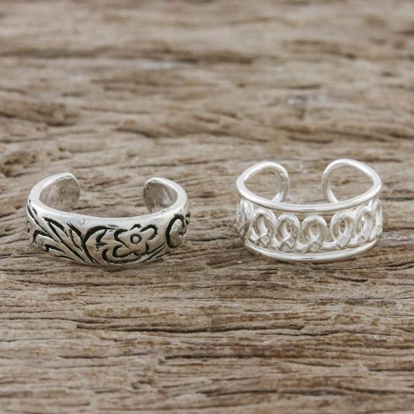 Alternate image for Floral and Wave Motif Sterling Silver Ear Cuffs Dizzying Beauty