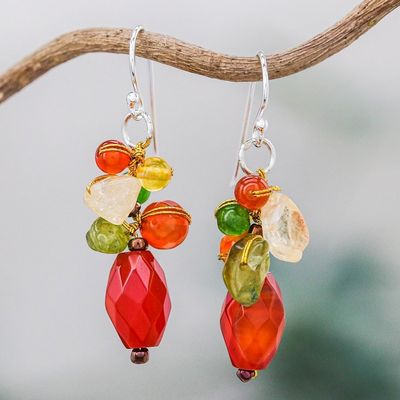 Alternate image for Carnelian Multi-Gemstone Dangle Earrings from Thailand Wistful Memory