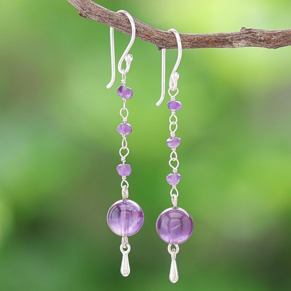 Amethyst and Sterling Silver Dangle Earrings 'Pretty in Purple'