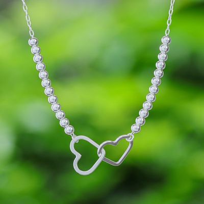 Alternate image for Sterling Silver Heart Choker Necklace in High Polish Finish Romantic Links
