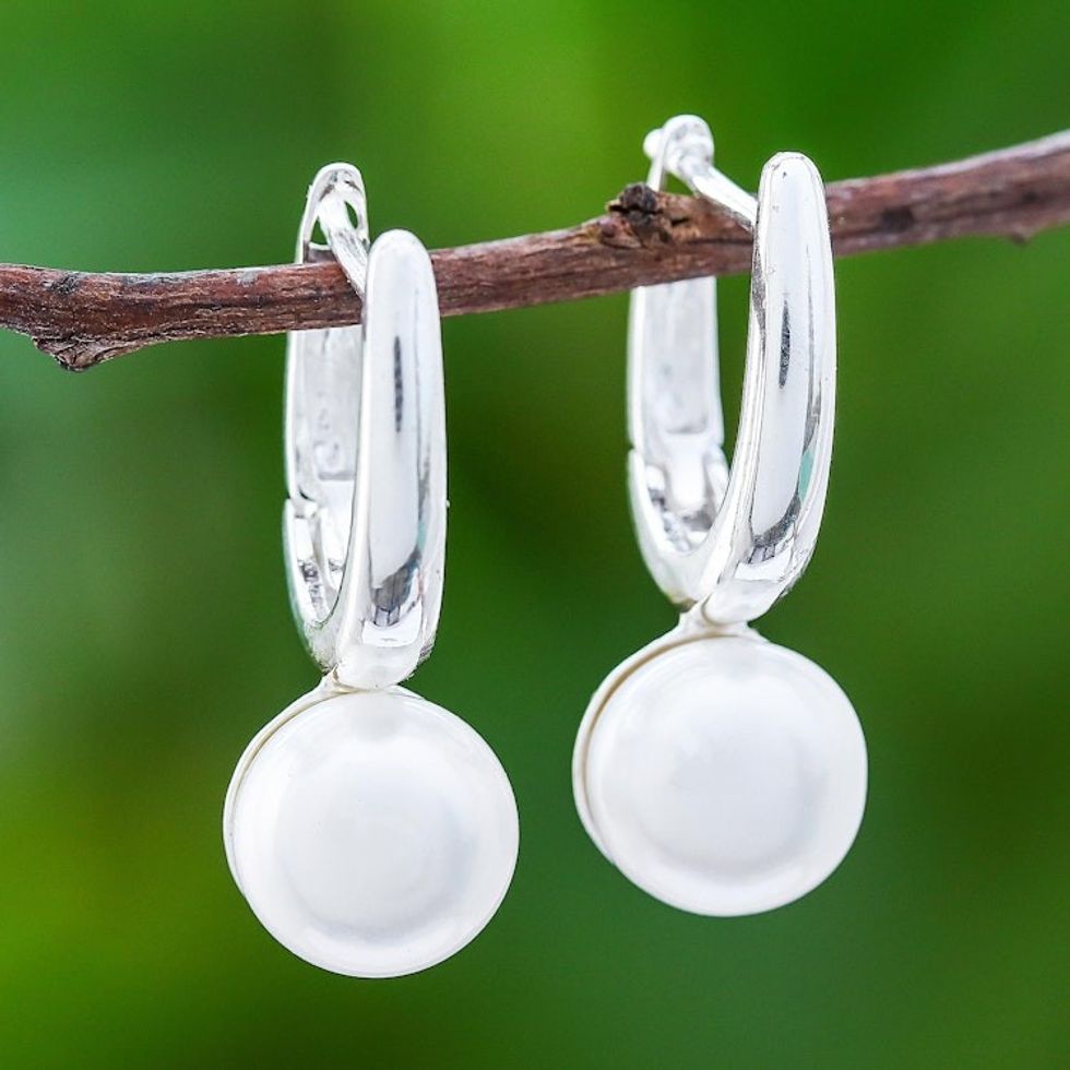 Round Cultured Pearl Drop Earrings from Thailand 'Wintry Orbs'