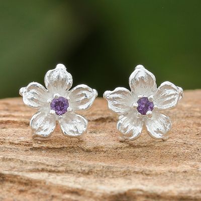 Alternate image for Floral Amethyst Stud Earrings from Thailand Winter Blooms