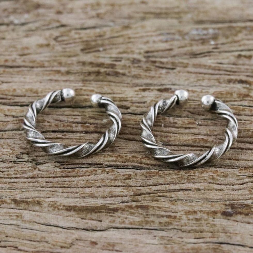 Twisting Sterling Silver Ear Cuffs from Thailand 'Stylish Twist'