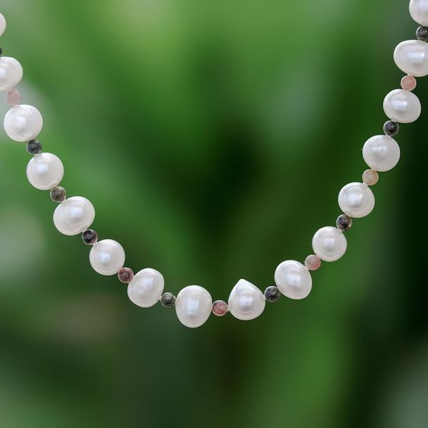 Alternate image for Cultured Pearl and Tourmaline Beaded Necklace from Thailand Colorful Palace