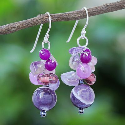 Alternate image for Purple Quartz and Amethyst Dangle Earrings from Thailand Lovely Blend in Purple