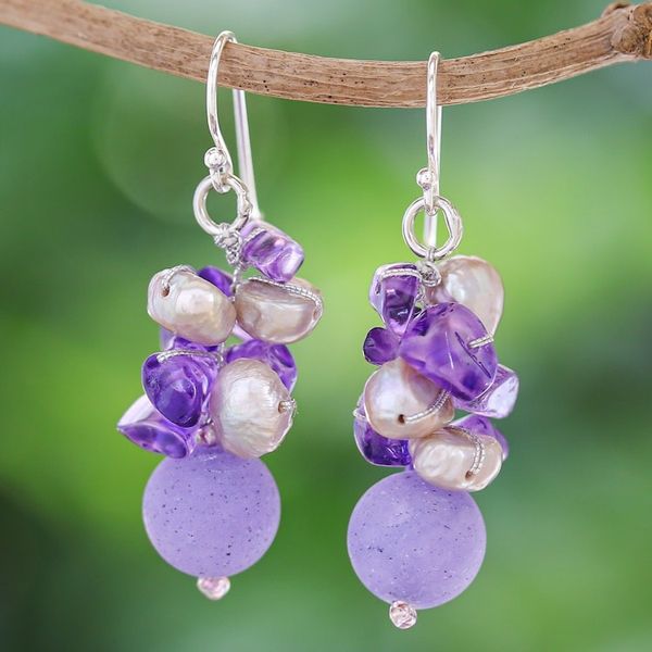 Alternate image for Handcrafted Multi-Gemstone Purple Dangle Earrings Purple Paradise