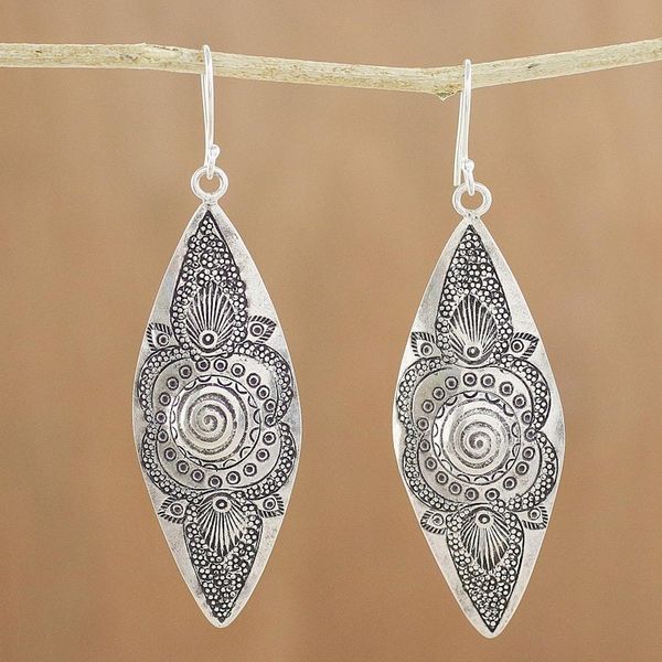 Alternate image for Hand-Stamped Karen Silver Dangle Earrings from Thailand Mesmerizing Karen