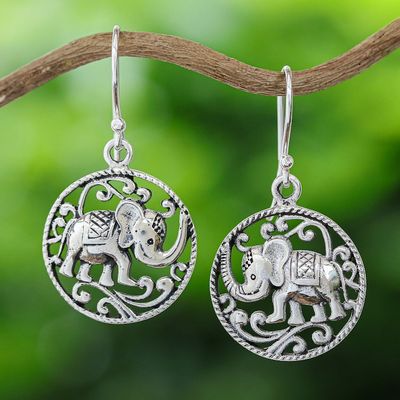 Alternate image for Sterling Silver Elephant Dangle Earrings in Polished Finish Origin of a Sage