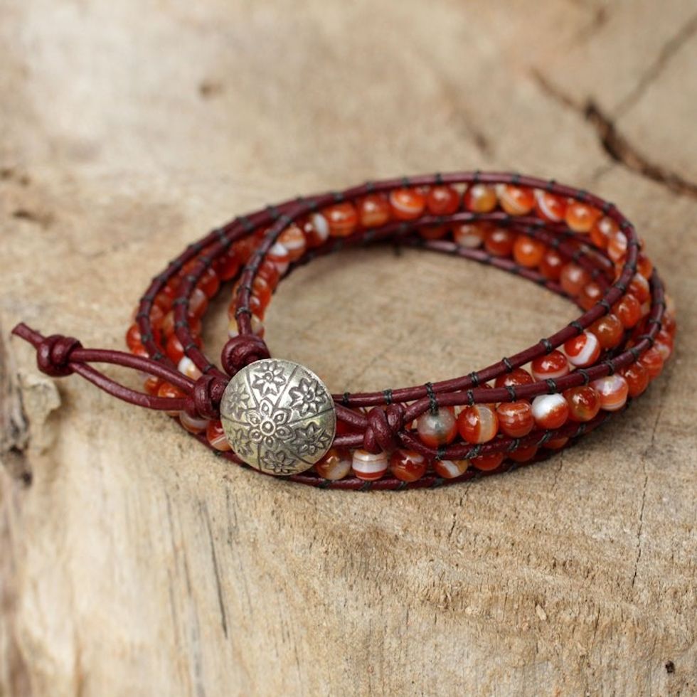 Hand Made Carnelian Wrap Bracelet 'Forest Flower'