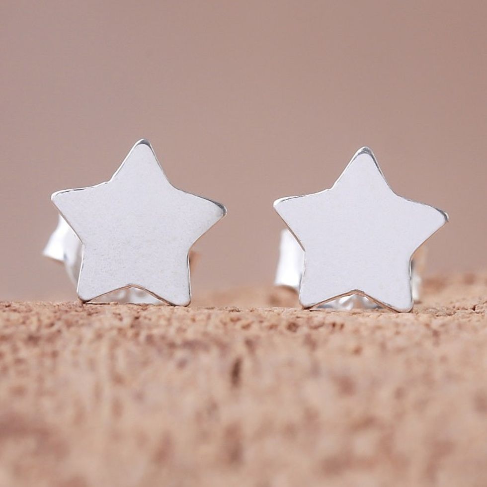 Star-Shaped Sterling Silver Stud Earrings from Thailand 'Simple Stars'