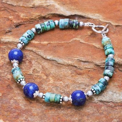 Alternate image for Hand Crafted Lapis Lazuli and Hematite Pendant Bracelet Earth Orbit