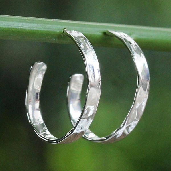 Alternate image for Modern Thai 925 Sterling Silver Half-Hoop Earrings Contemporary Woman