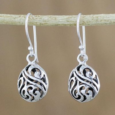 Primary image for Elegant Sterling Silver Dangle Earrings from Thailand Swirling Eggs