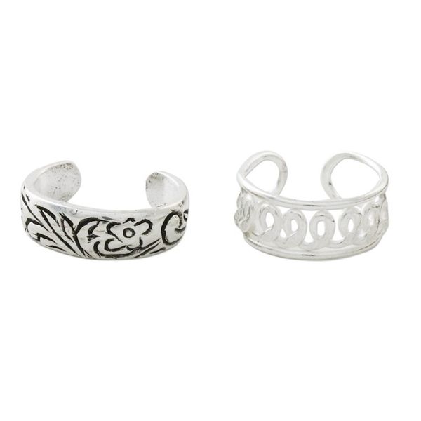 Alternate image for Floral and Wave Motif Sterling Silver Ear Cuffs Dizzying Beauty