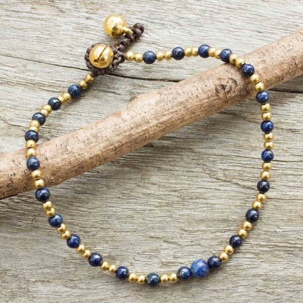 Alternate image for Single Strand Brass Bead Anklet with Lapis Lazuli Cheerful Walk