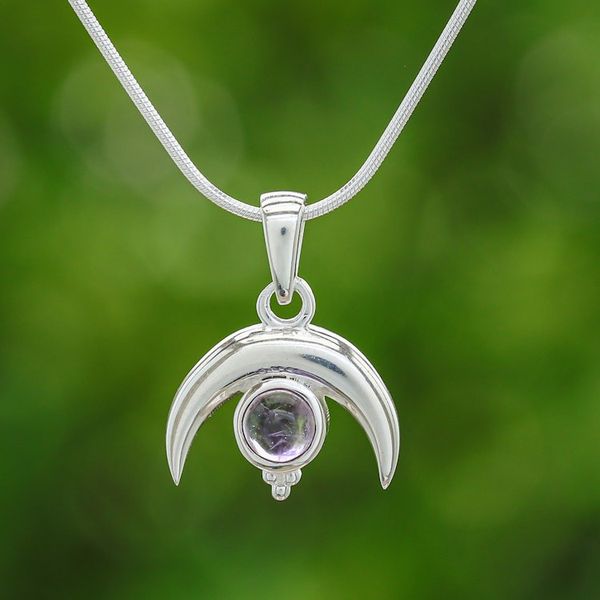 Alternate image for Moon-Shaped Natural Amethyst Pendant Necklace Moon on The Garden