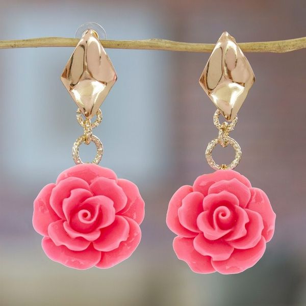 Alternate image for Floral 24k Gold-Plated Resin Dangle Earrings in Carnation The Carnation Belle