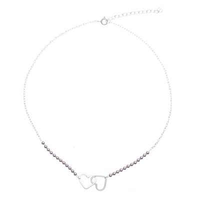 Alternate image for Sterling Silver Heart Choker Necklace in High Polish Finish Romantic Links
