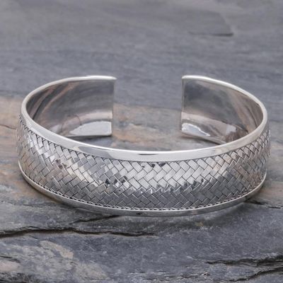 Alternate image for Sterling Silver Cuff Bracelet with Woven Motif Weaving Tales