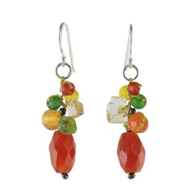 Alternate image for Carnelian Multi-Gemstone Dangle Earrings from Thailand Wistful Memory