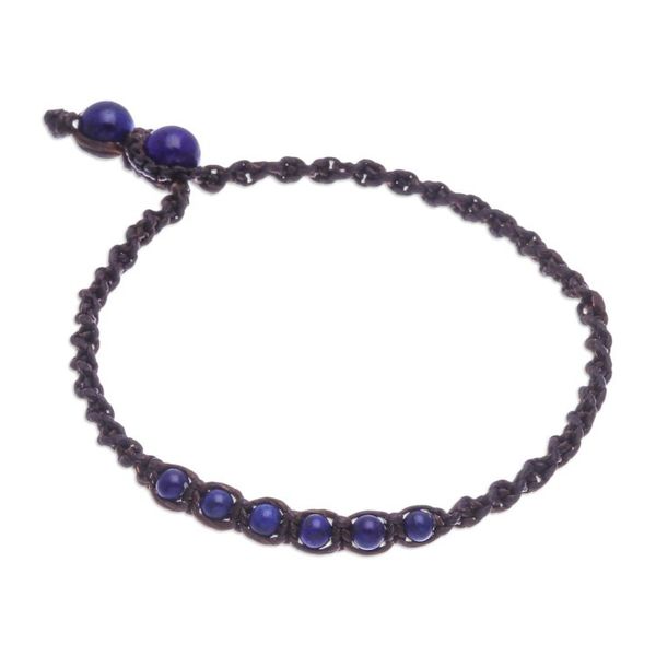Alternate image for Blue Lapis Lazuli Beaded Macrame Ankle with Beaded Closure Thai Beach Chic in Blue