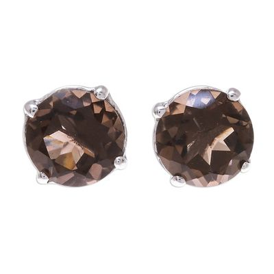 Alternate image for Rhodium Plated Smoky Quartz Stud Earrings from Thailand Precious Sparkle