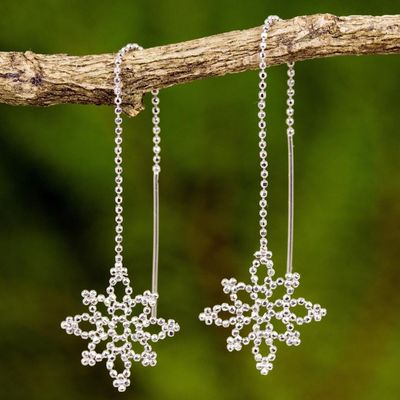 Alternate image for Sterling Silver Snowflake Dangle Earrings from Thailand Silver Snowflakes