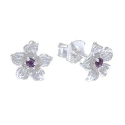 Alternate image for Floral Amethyst Stud Earrings from Thailand Winter Blooms