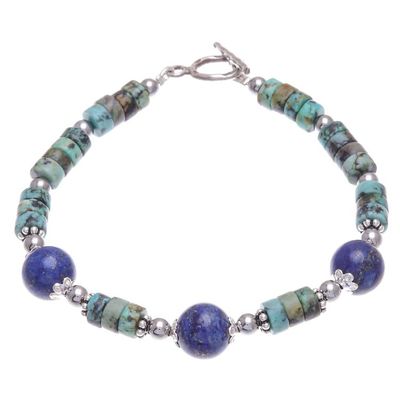 Alternate image for Hand Crafted Lapis Lazuli and Hematite Pendant Bracelet Earth Orbit