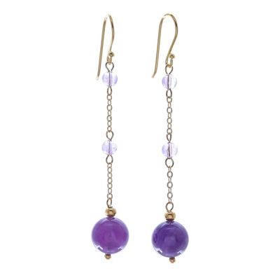 Alternate image for Hand Crafted Gold-Plated Amethyst Dangle Earrings Twilight Dew