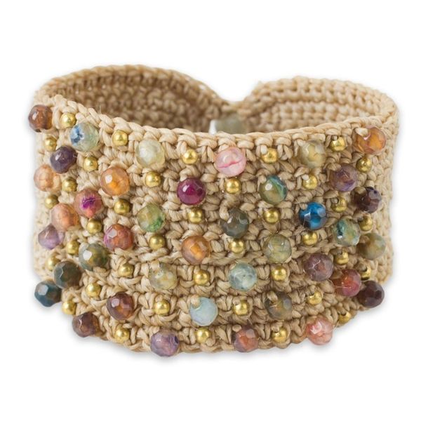 Alternate image for Hand Crocheted Wristband Bracelet with Multi Color Agates Life in Pai