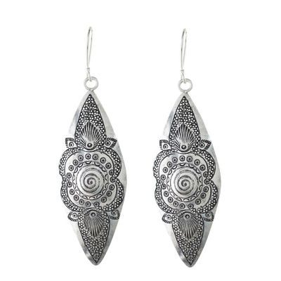 Alternate image for Hand-Stamped Karen Silver Dangle Earrings from Thailand Mesmerizing Karen