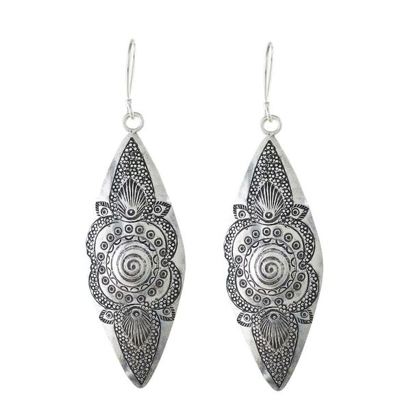 Alternate image for Hand-Stamped Karen Silver Dangle Earrings from Thailand Mesmerizing Karen