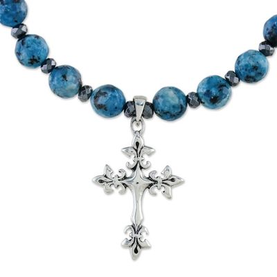 Alternate image for Jasper and Silver Cross Pendant Necklace from Thailand Charming Cross