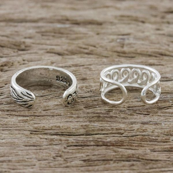 Alternate image for Floral and Wave Motif Sterling Silver Ear Cuffs Dizzying Beauty
