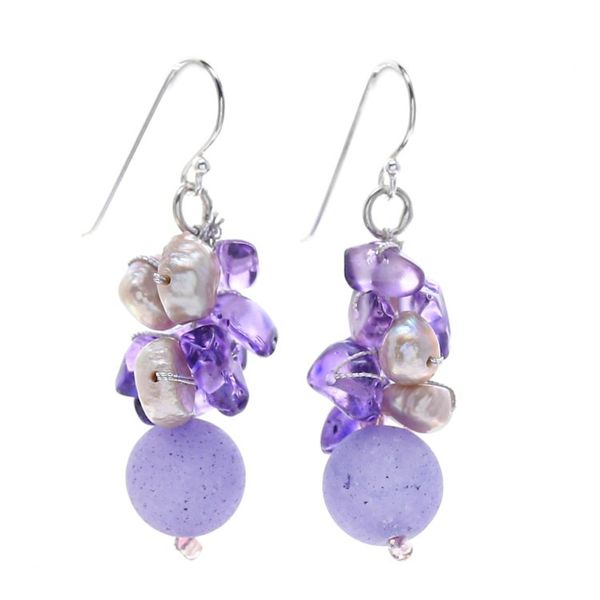 Alternate image for Handcrafted Multi-Gemstone Purple Dangle Earrings Purple Paradise