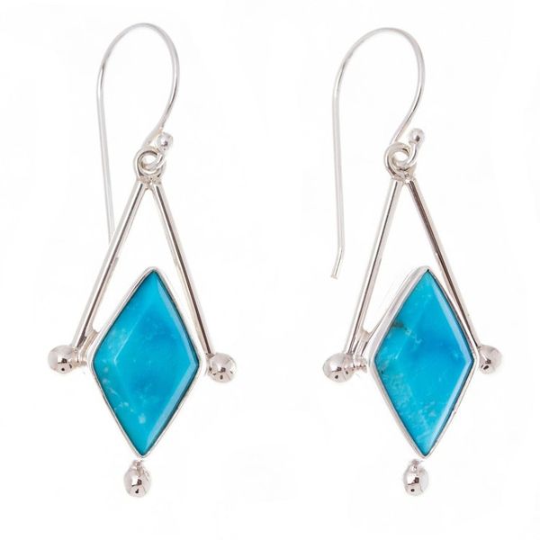 Alternate image for Turquoise and Taxco 950 Silver Artisan Crafted Earrings Spark of Blue