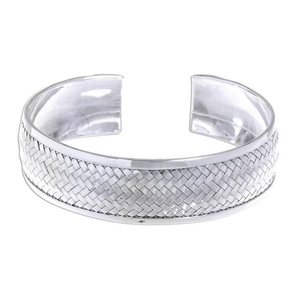 Alternate image for Sterling Silver Cuff Bracelet with Woven Motif Weaving Tales