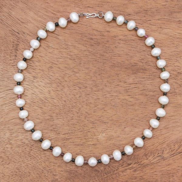 Alternate image for Cultured Pearl and Tourmaline Beaded Necklace from Thailand Colorful Palace