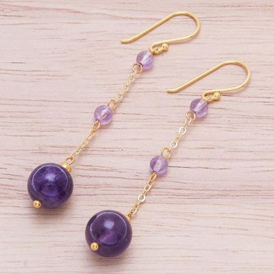 Alternate image for Hand Crafted Gold-Plated Amethyst Dangle Earrings Twilight Dew