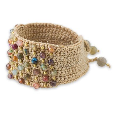 Alternate image for Hand Crocheted Wristband Bracelet with Multi Color Agates Life in Pai