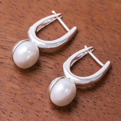 Alternate image for Round Cultured Pearl Drop Earrings from Thailand Wintry Orbs