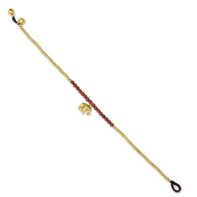 Alternate image for Beaded Brass Elephant Charm Anklet with Jasper Stylish Elephant