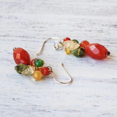 Alternate image for Carnelian Multi-Gemstone Dangle Earrings from Thailand Wistful Memory
