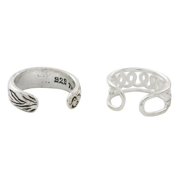 Alternate image for Floral and Wave Motif Sterling Silver Ear Cuffs Dizzying Beauty