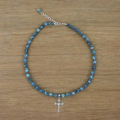 Alternate image for Jasper and Silver Cross Pendant Necklace from Thailand Charming Cross