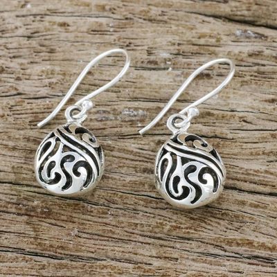 Alternate image for Elegant Sterling Silver Dangle Earrings from Thailand Swirling Eggs