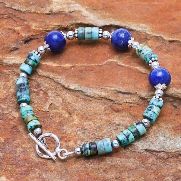 Alternate image for Hand Crafted Lapis Lazuli and Hematite Pendant Bracelet Earth Orbit