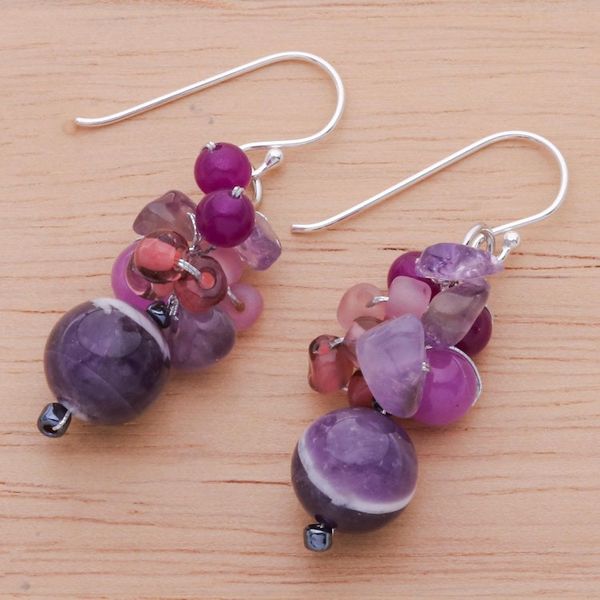 Alternate image for Purple Quartz and Amethyst Dangle Earrings from Thailand Lovely Blend in Purple
