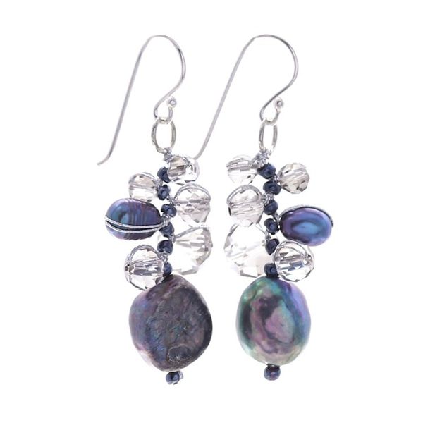 Alternate image for Clear Glass Beaded Dangle Earrings with Black Pearls Rain of Mystery